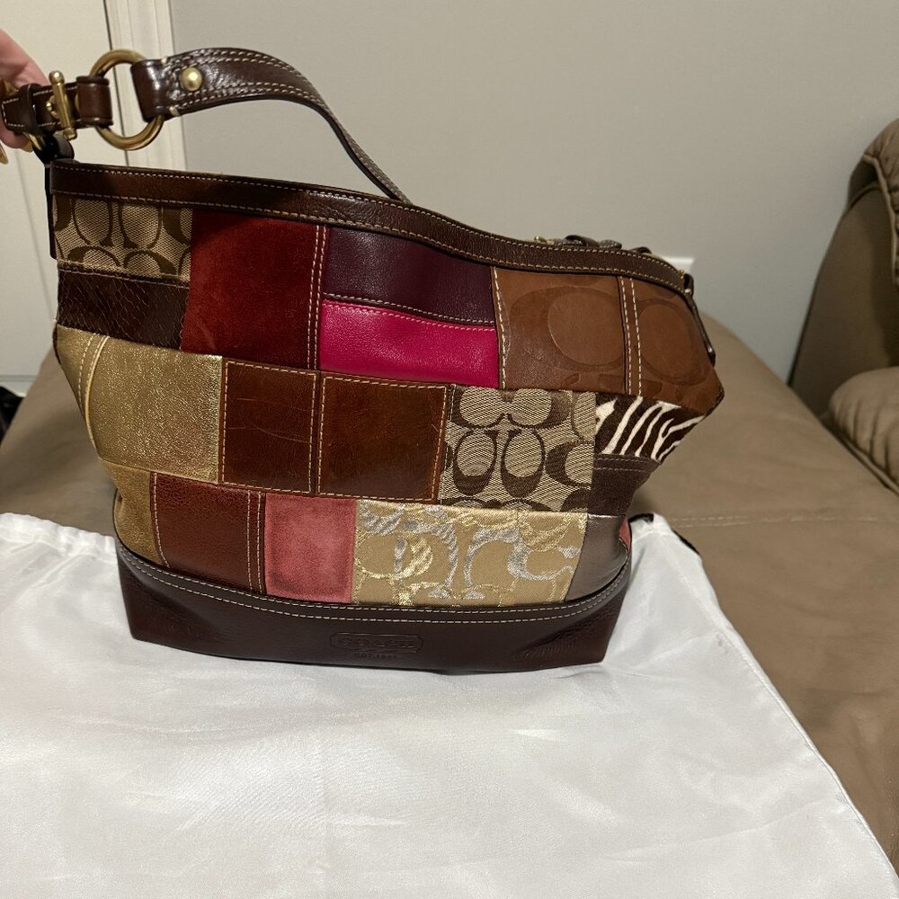 Coach Holiday Patchwork Limited Leather Bucket Bag Hobo Shoulder Bag Tote 10434